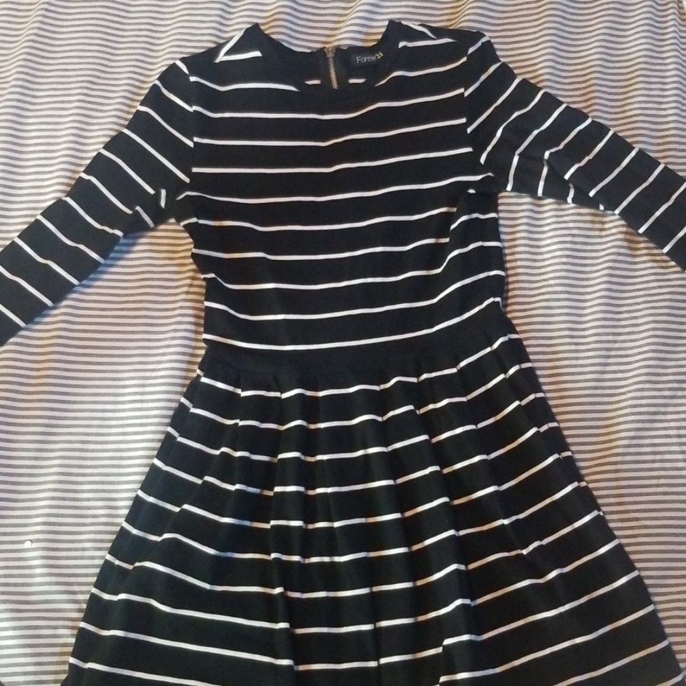 Black and white striped dress.